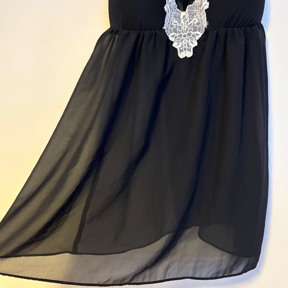 Apt. 9 Chemise Babydoll Built In Bra Lingerie Mini Dress Slip Black White Lace M - Picture 4 of 5